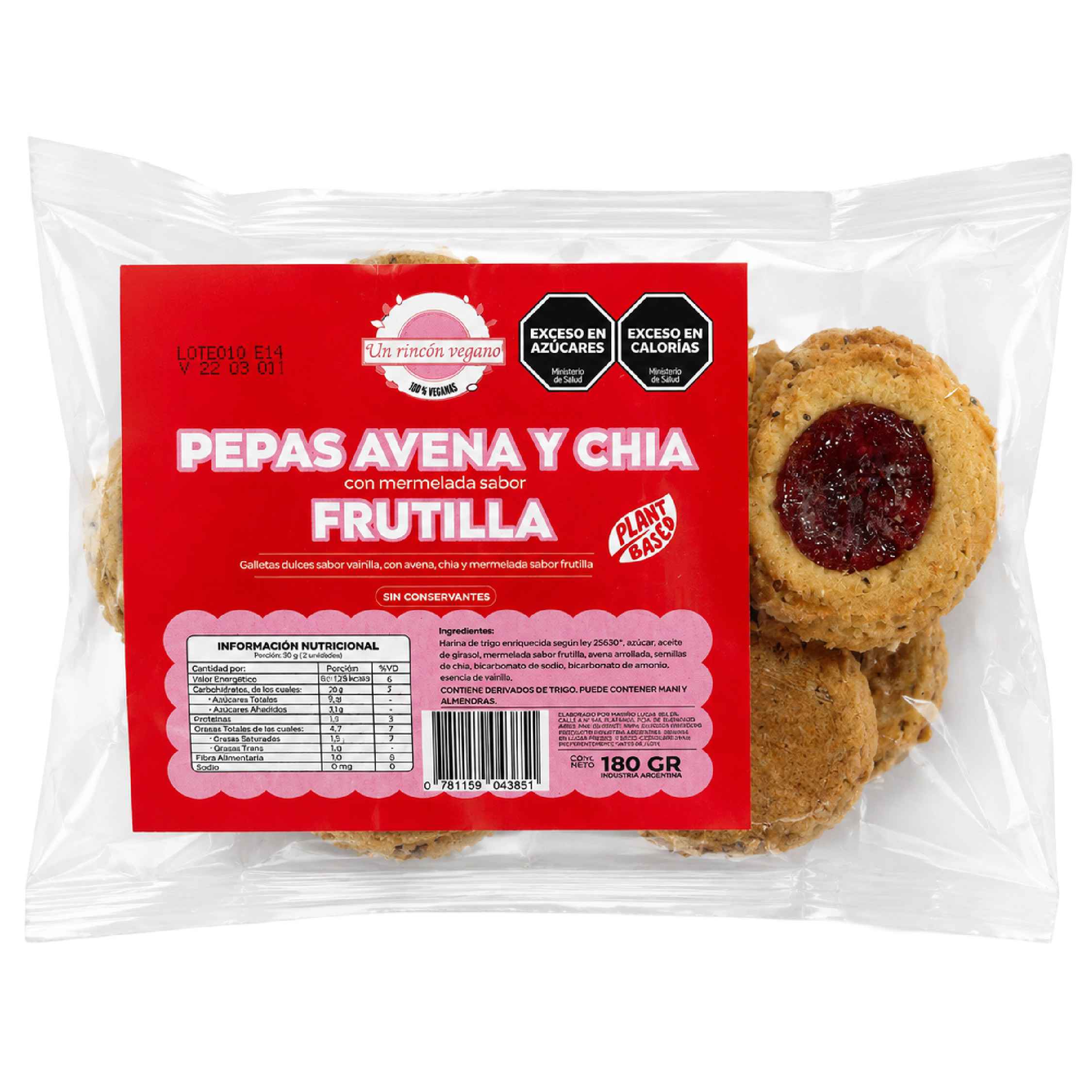 Pepas de avena y chia sabor Frutilla