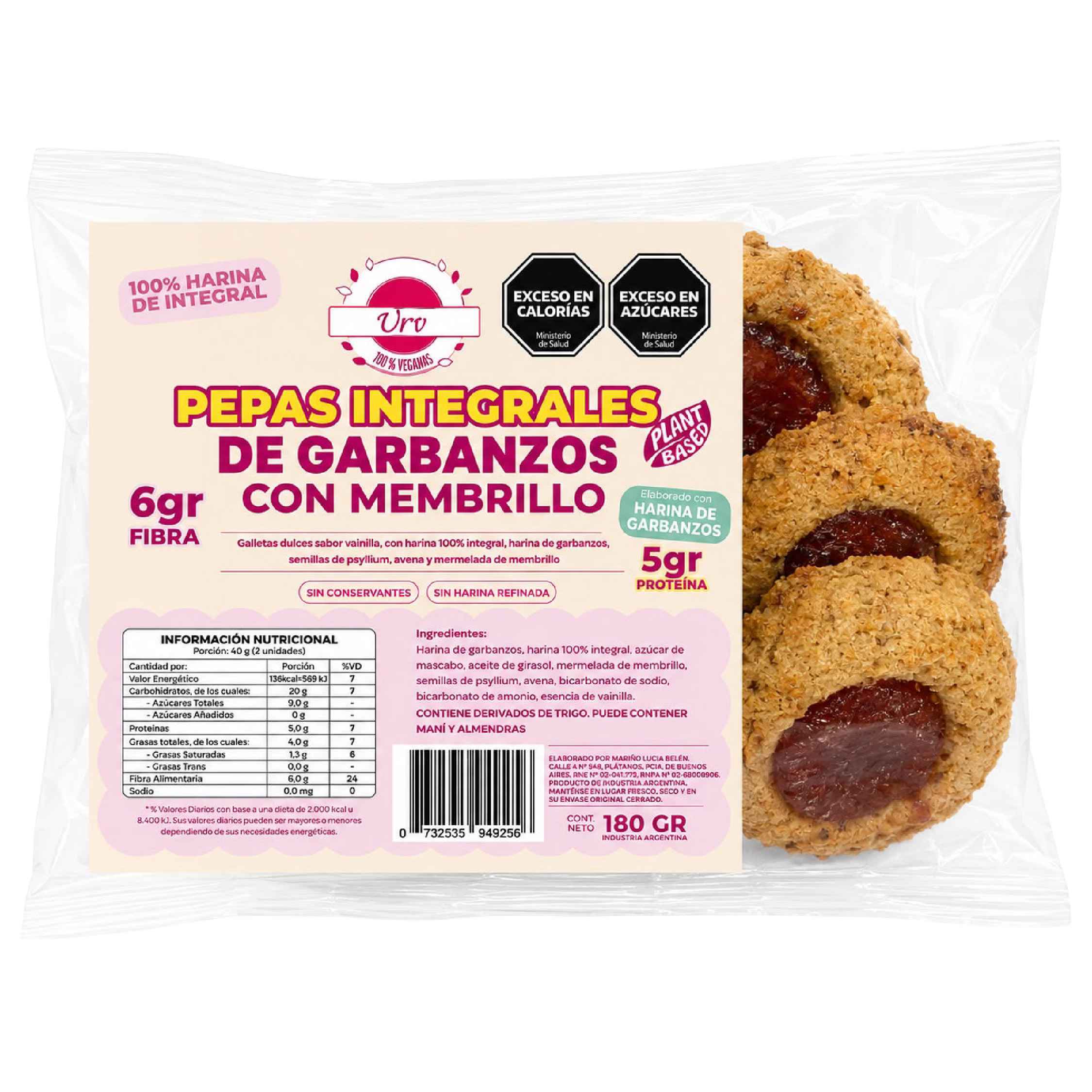 Pepas integrales de garbanzo con membrillo