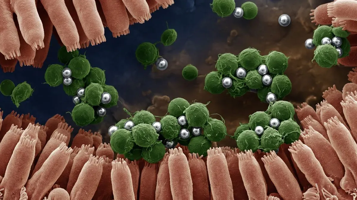 Microalga Chlorella atrapando partículas de mercurio para proteger las paredes del intestino