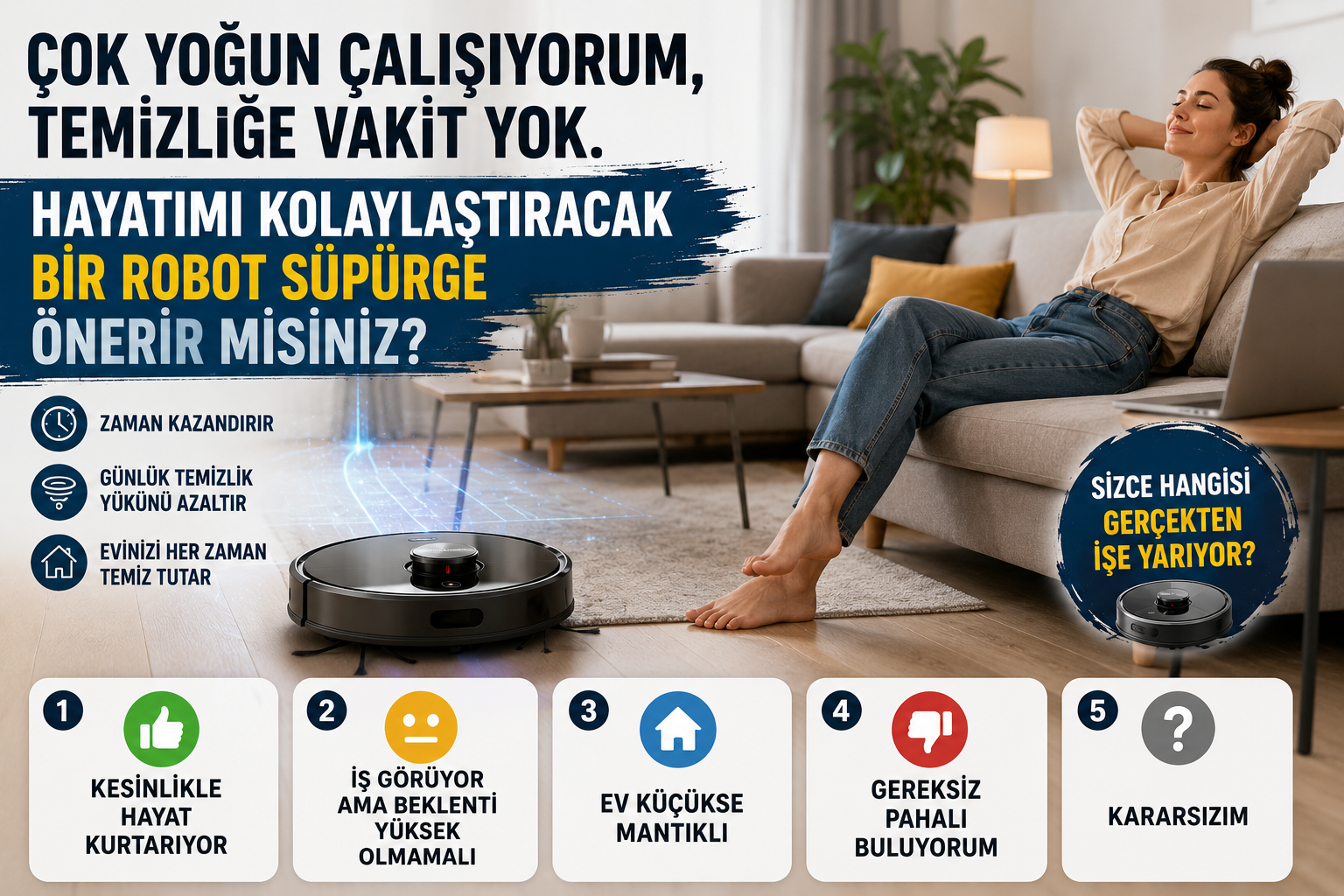 Çok yoğun çalışıyorum, temizliğe vakit yok. Sizce hayatı gerçekten kolaylaştıran bir robot süpürge var mı?