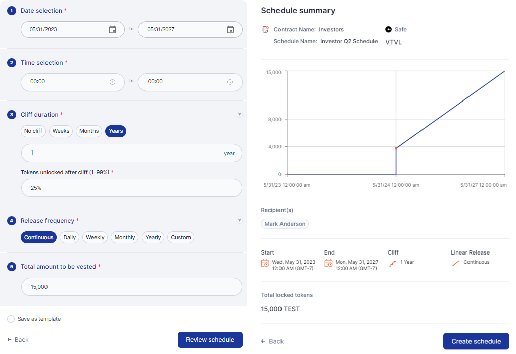 Define your vesting schedule parameters