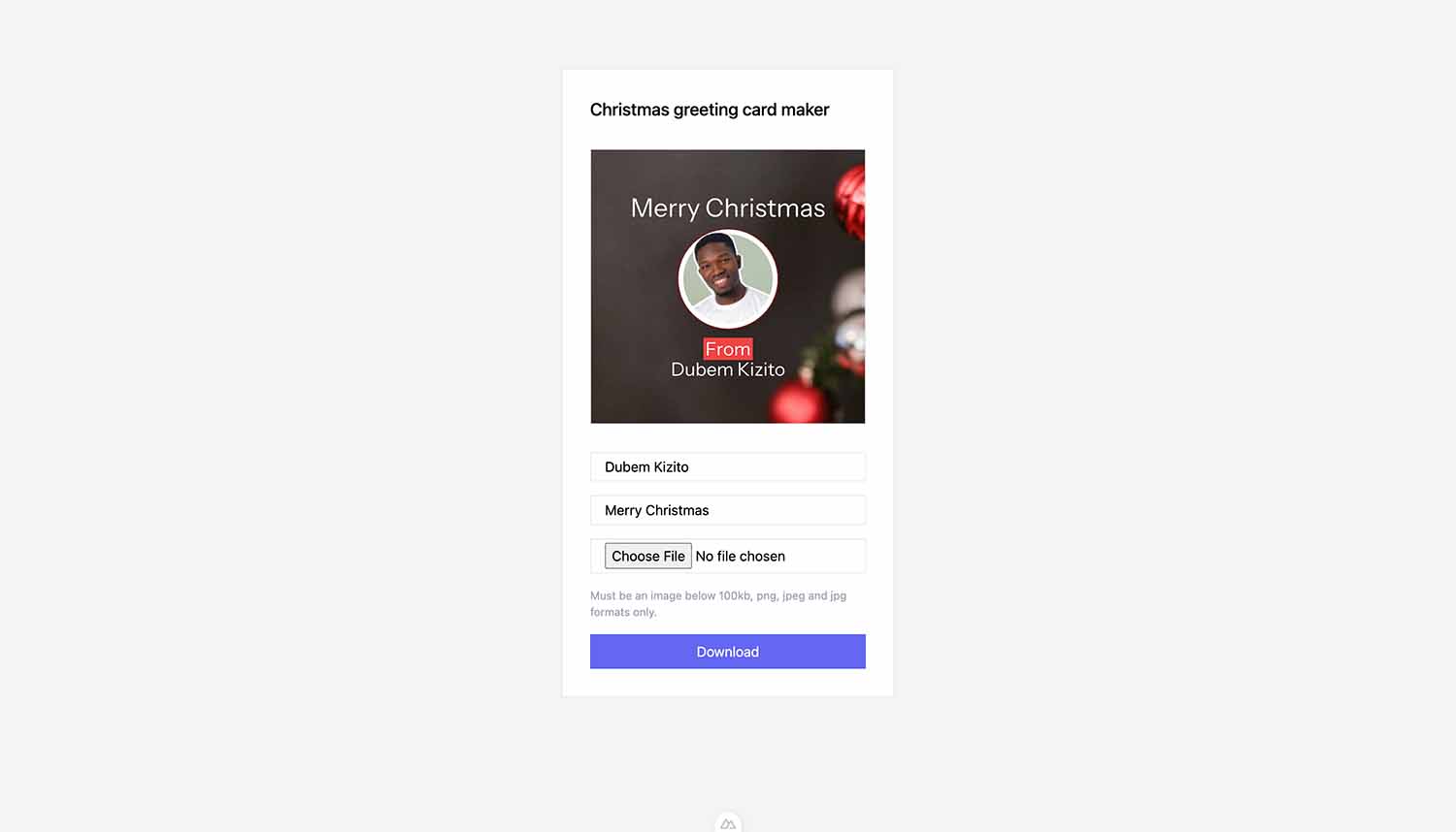 Screenshot of Holiday Greeting Card Maker interface