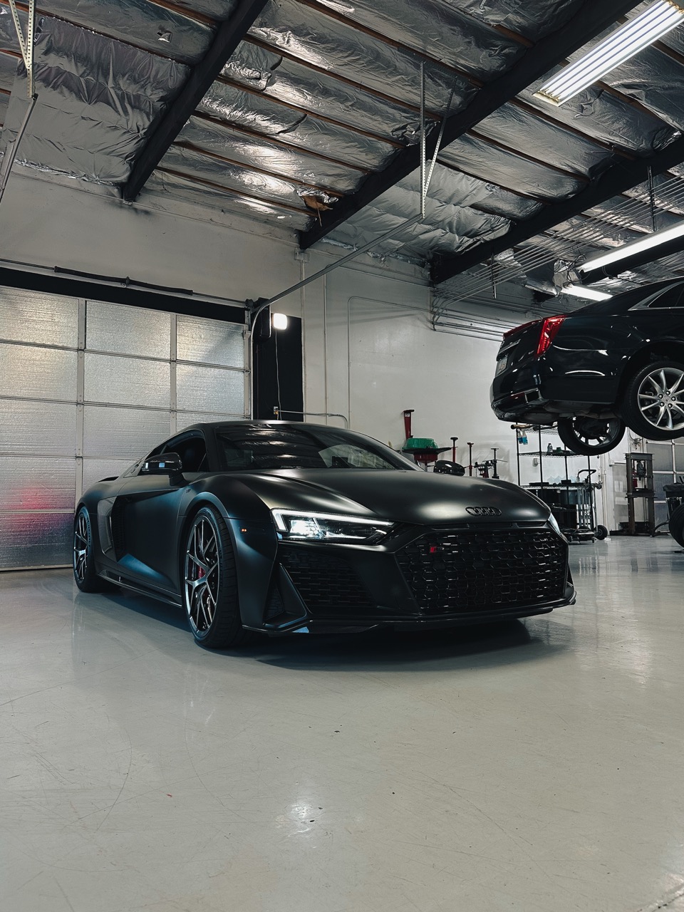 Matte-black Audi R8 in the EuroComp Garage workshop