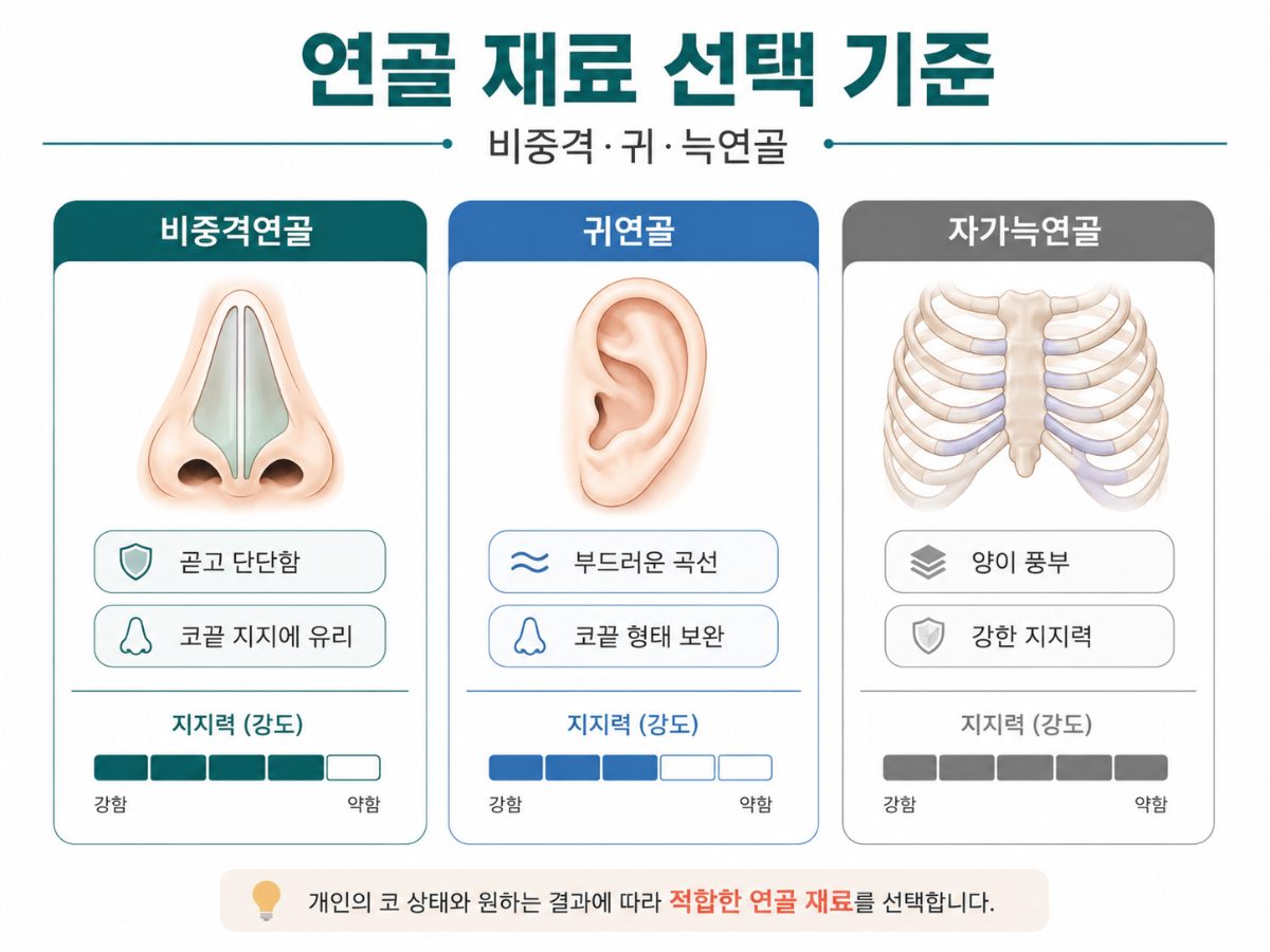 鼻整形において耳介軟骨と鼻中隔軟骨はどう違いますか?