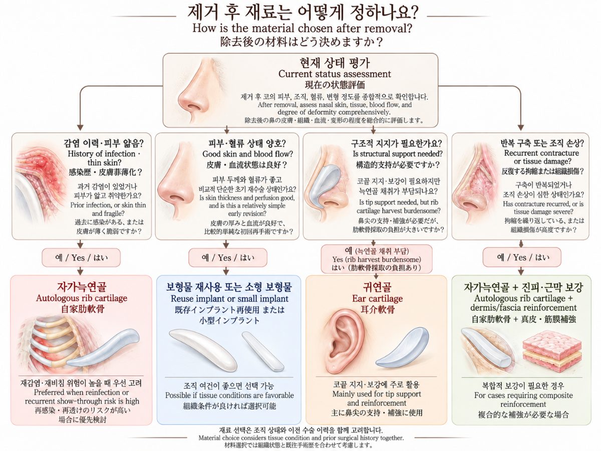 鼻の再手術で、いつインプラント(プロテーゼ)を除去する必要がありますか?