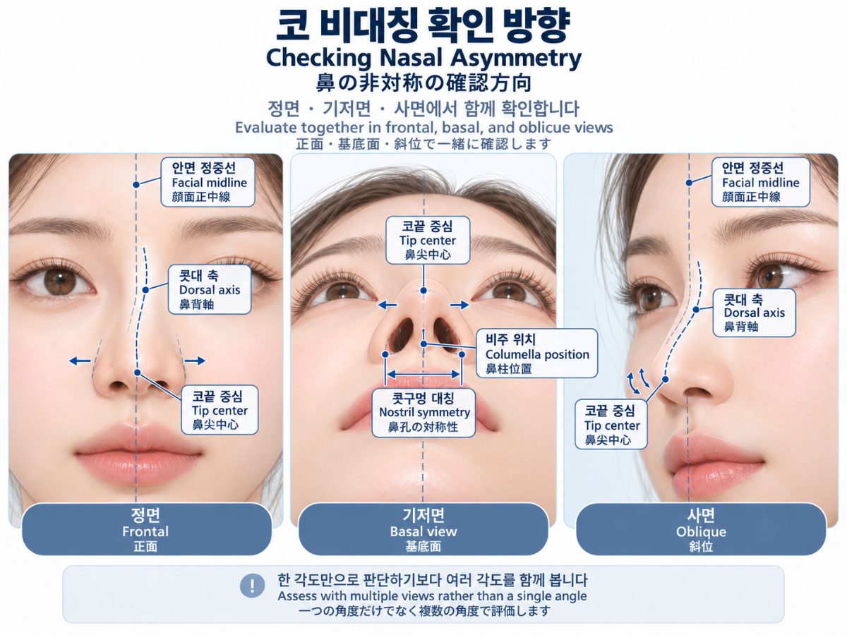 코 수술 후 코가 한쪽으로 휘어 보이는 이유는 무엇인가요?