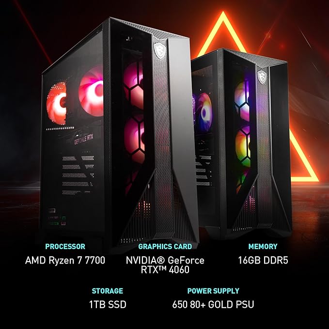MSI Escritorio para juegos Aegis Z2 (2024): AMD Ryzen R7-7700, Geforce RTX 4060, 16GB DDR5, 1TB m.2 SSD