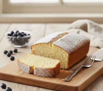 un gateau yaourt cuit saupoudré de sucre glace