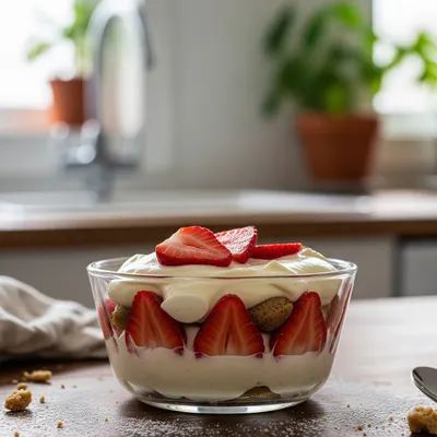 Peut-on congeler un tiramisu aux fraises ? un tiramisu aux fraises sur un plan de travail