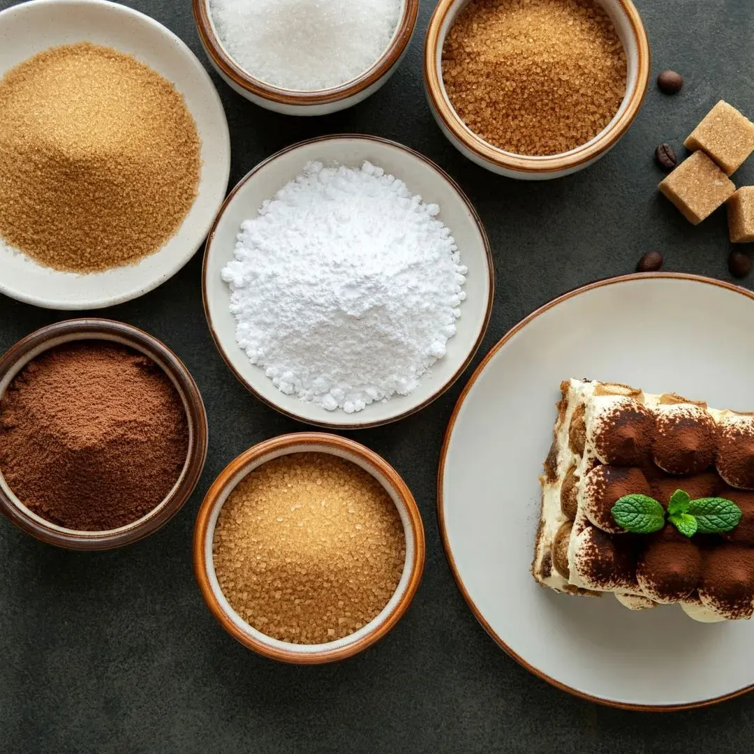 différents types de sucre avec un tiramisu