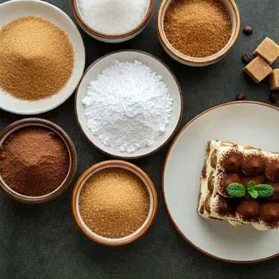 différents types de sucre avec un tiramisu