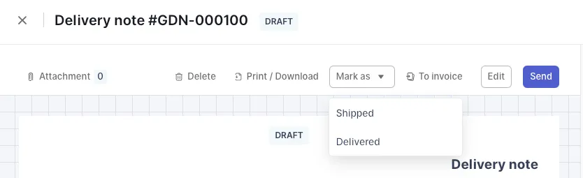 Delivery note status