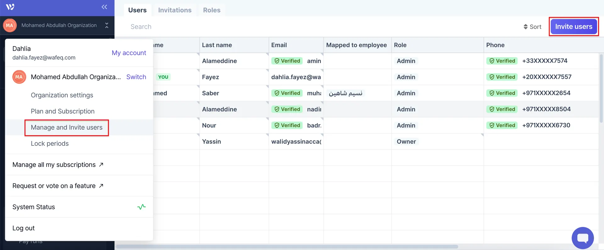Invite your users into Wafeq