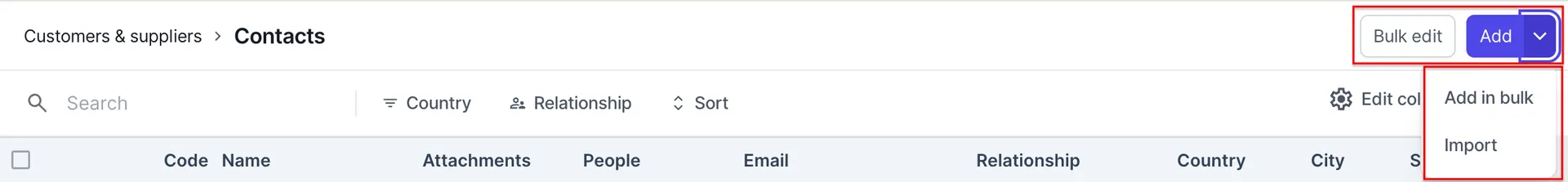bulk actions in contact list