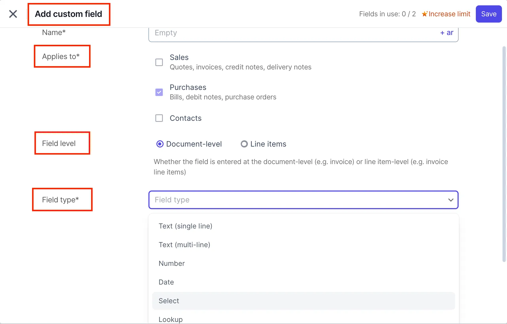 Field Levels & Types