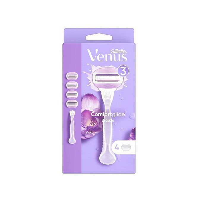 صورة منتج Gillette Venus Comfortglide Breeze Women's Razor Handle + 4 Razor Blade Refills - Purple