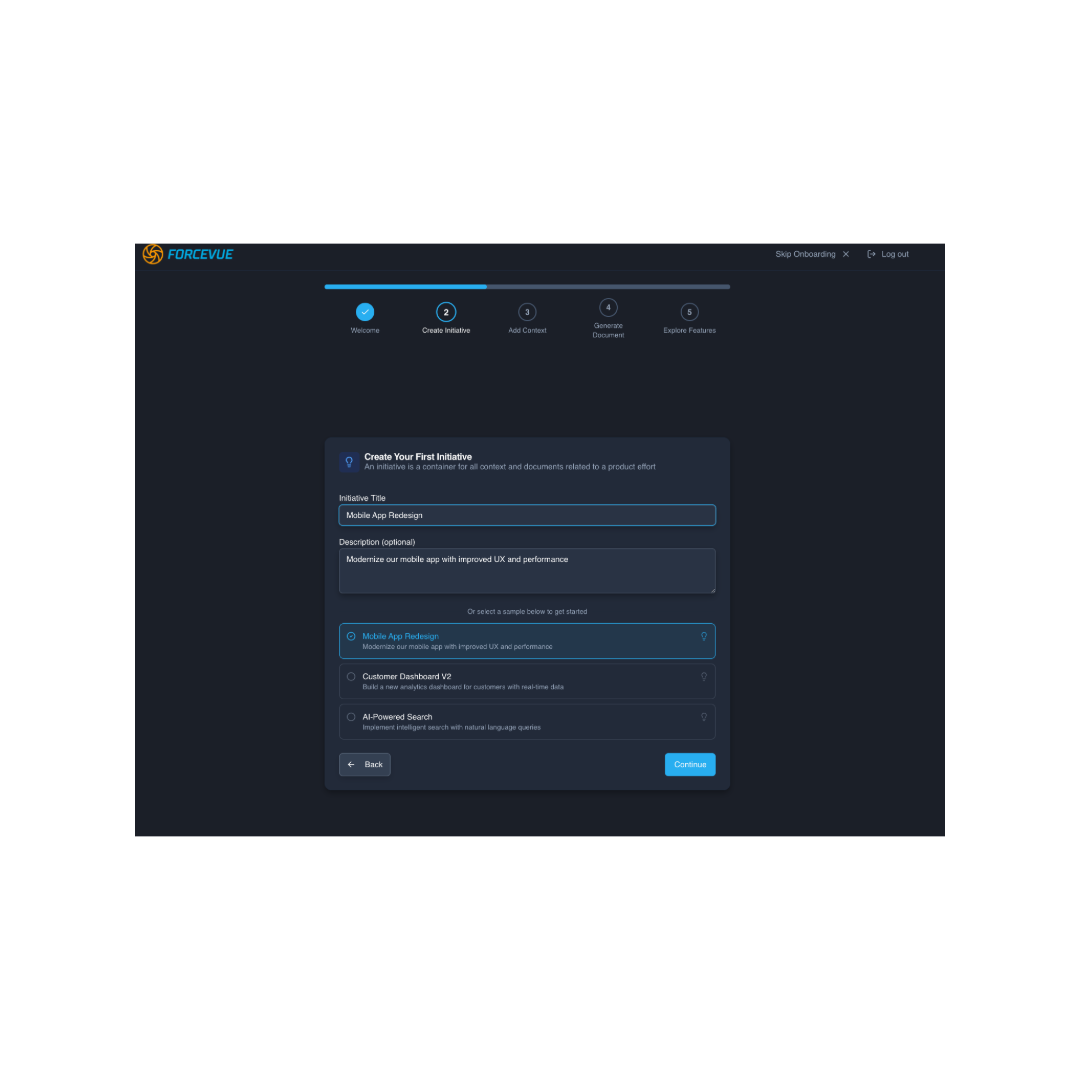 ForceVue Onboarding 2nd Step