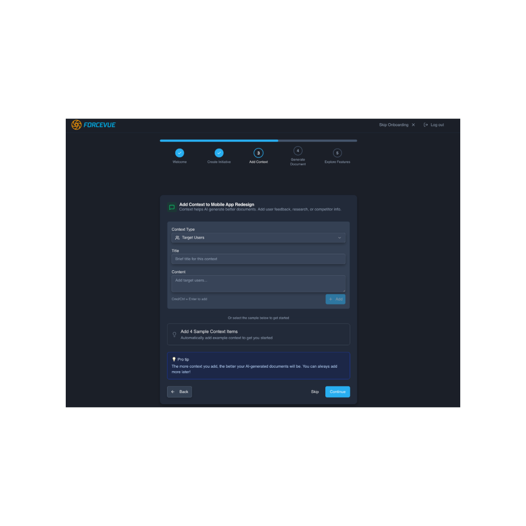 ForceVue Onboarding 3rd Step