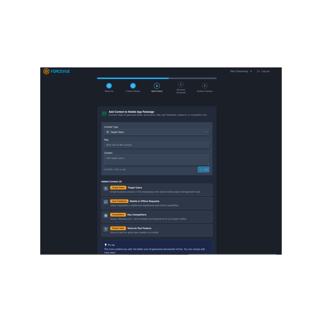 ForceVue Onboarding 4th Step