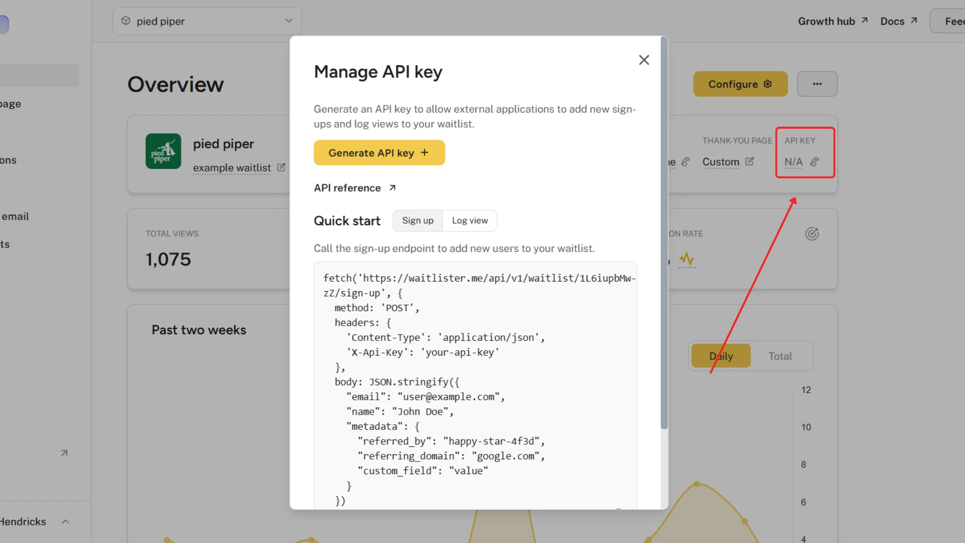 Generate API key