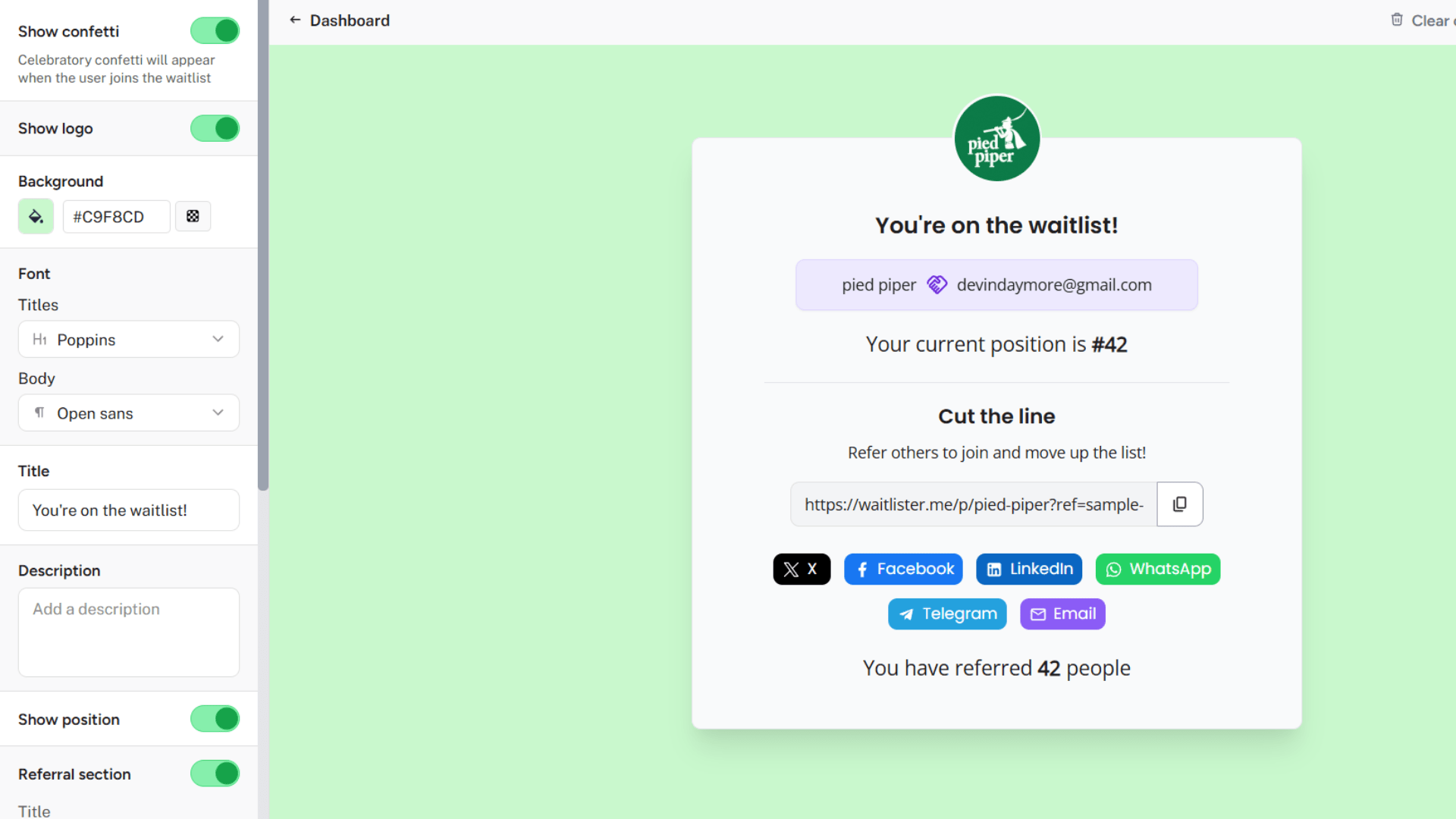 Thank-you page editor