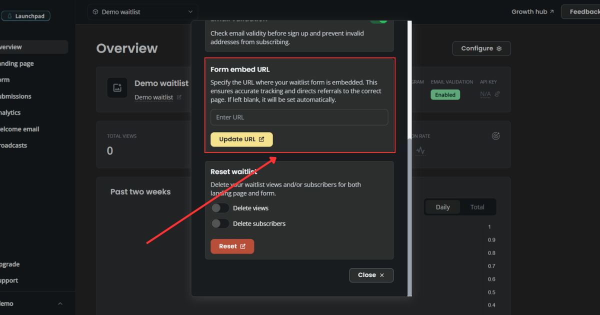 Form embed URL input in waitlist configuration