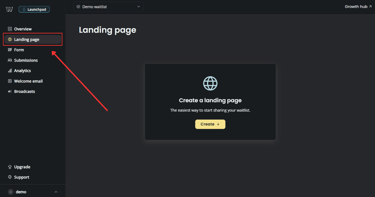 Navigate to the landing page dashboard