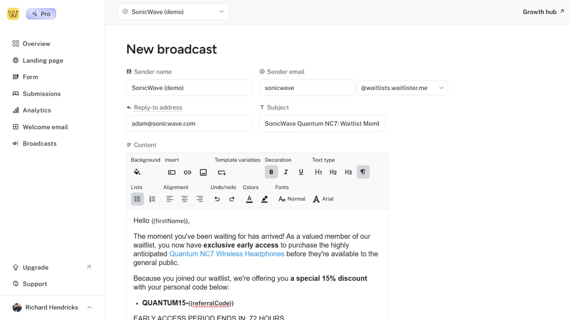 Ecommerce waitlist example