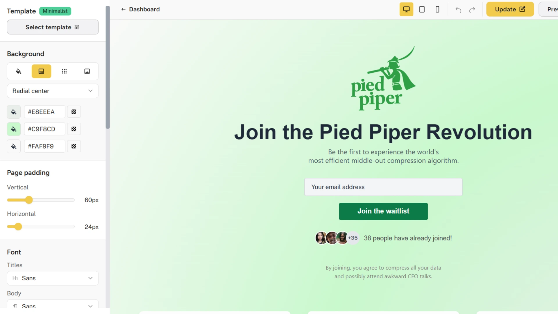 Drag-and-drop builder interface