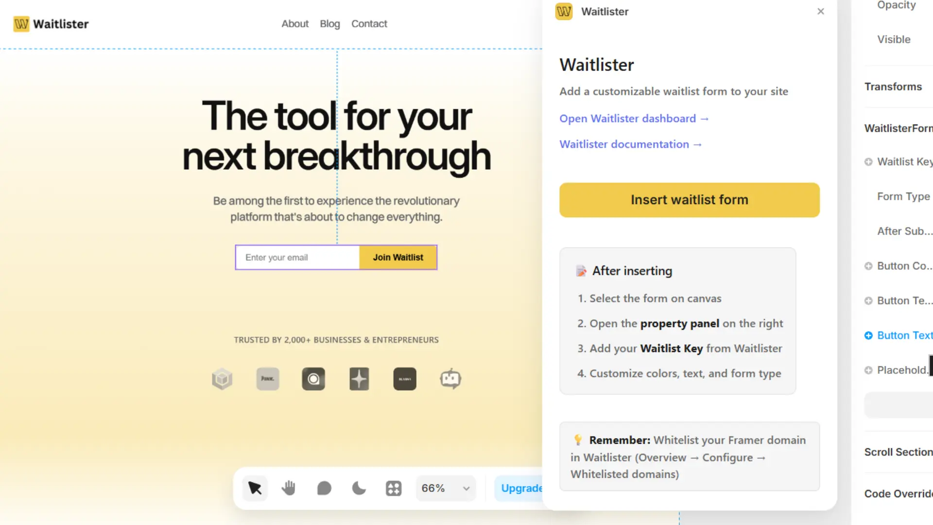 Waitlister integration with Framer