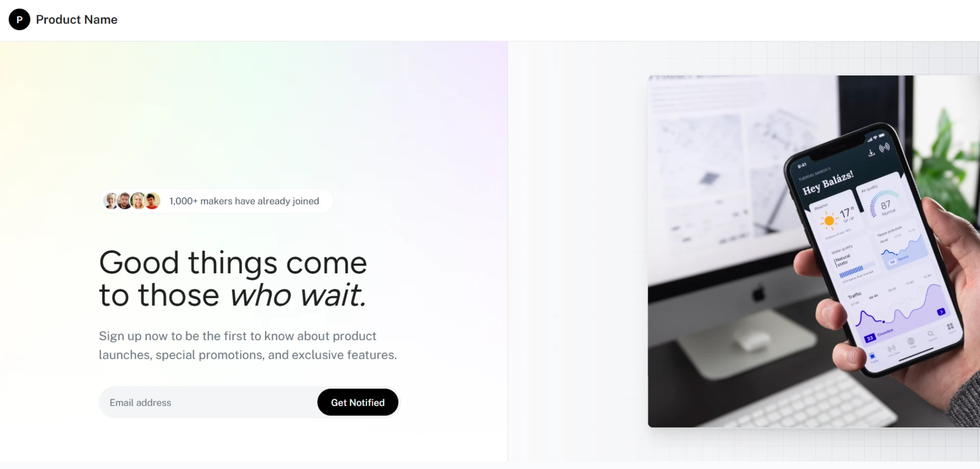 Clean Split Design - SaaS waitlist template
