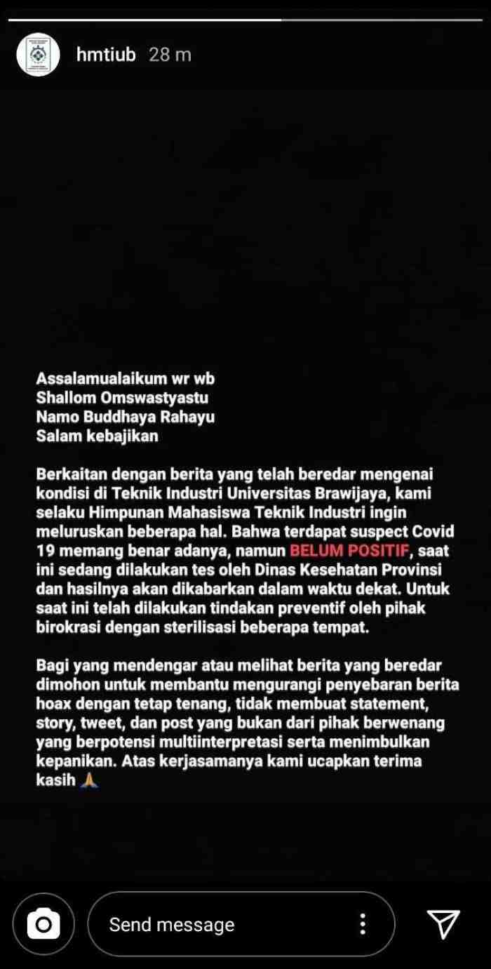 Geger, Mahasiswa Suspect Corona di Universitas Brawijaya Malang, Benarkah?