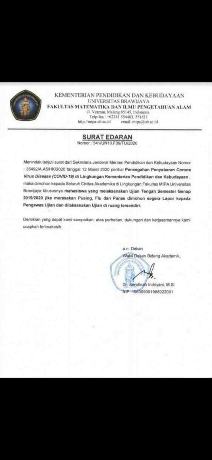 Geger, Mahasiswa Suspect Corona di Universitas Brawijaya Malang, Benarkah?