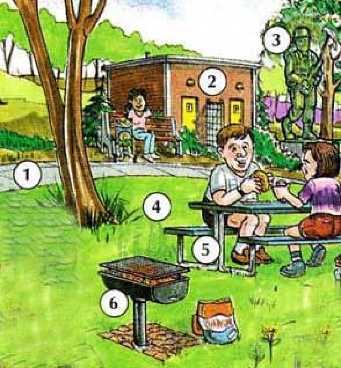 Find through picture. At the Park Potatoes. Picnic area on at the Front of (the picture).
