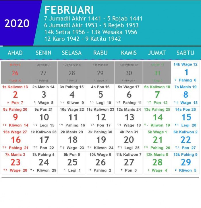 Kalender 2020 Indonesia Lengkap Dengan Penanggalan Jawa dan Hijriyah