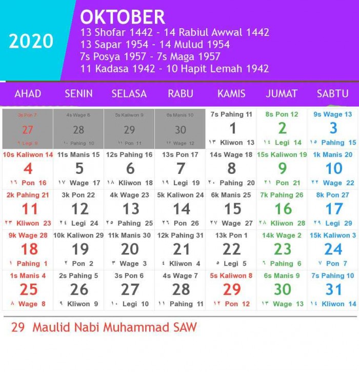 Kalender 2020 Indonesia Lengkap Dengan Penanggalan Jawa dan Hijriyah