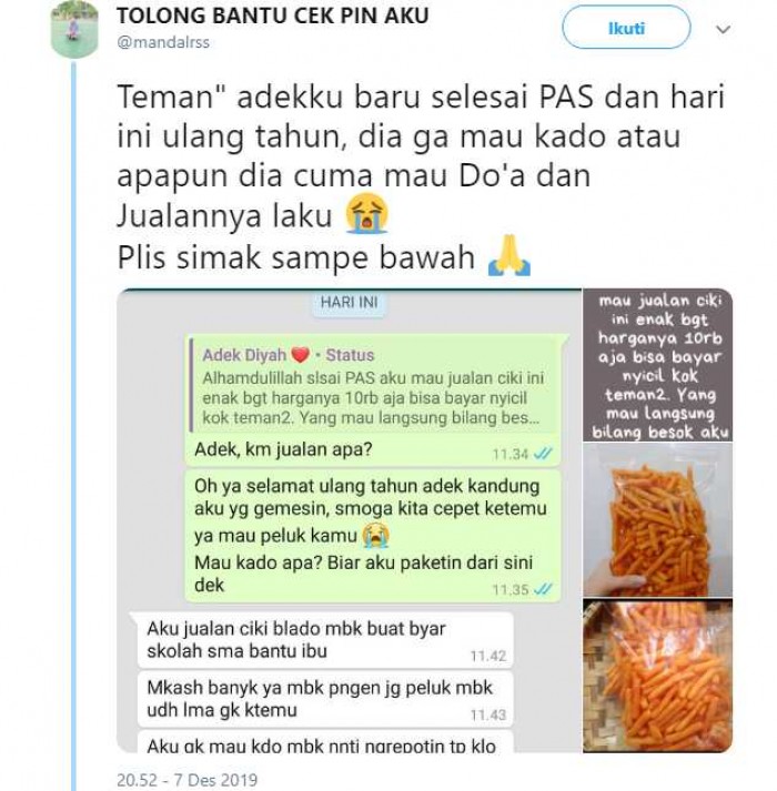 Kisah Inspirasi Adek ini Berjualan Ciki untuk Biaya Sekolah