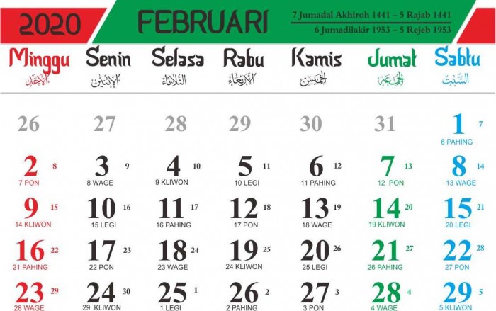 Kalender 2020 Indonesia Lengkap Dengan Penanggalan Jawa dan Hijriyah