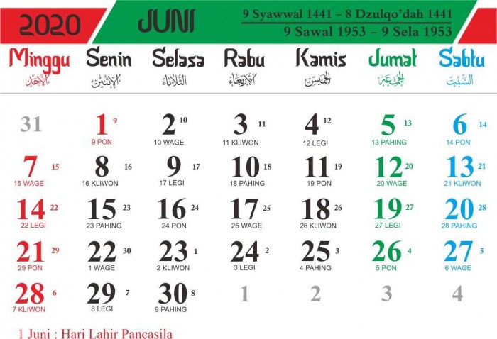 Kalender 2020 Indonesia Lengkap Dengan Penanggalan Jawa dan Hijriyah