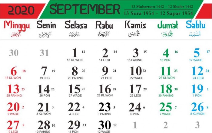 Kalender 2020 Indonesia Lengkap Dengan Penanggalan Jawa dan Hijriyah