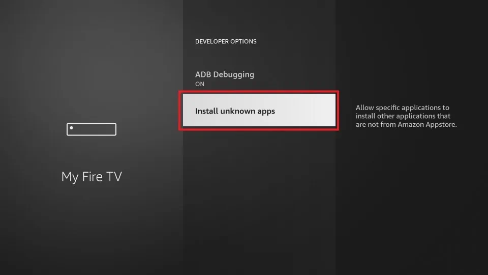 Developer Options menu with Install unknown apps highlighted.