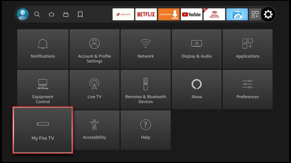 Settings menu with My Fire TV selected.