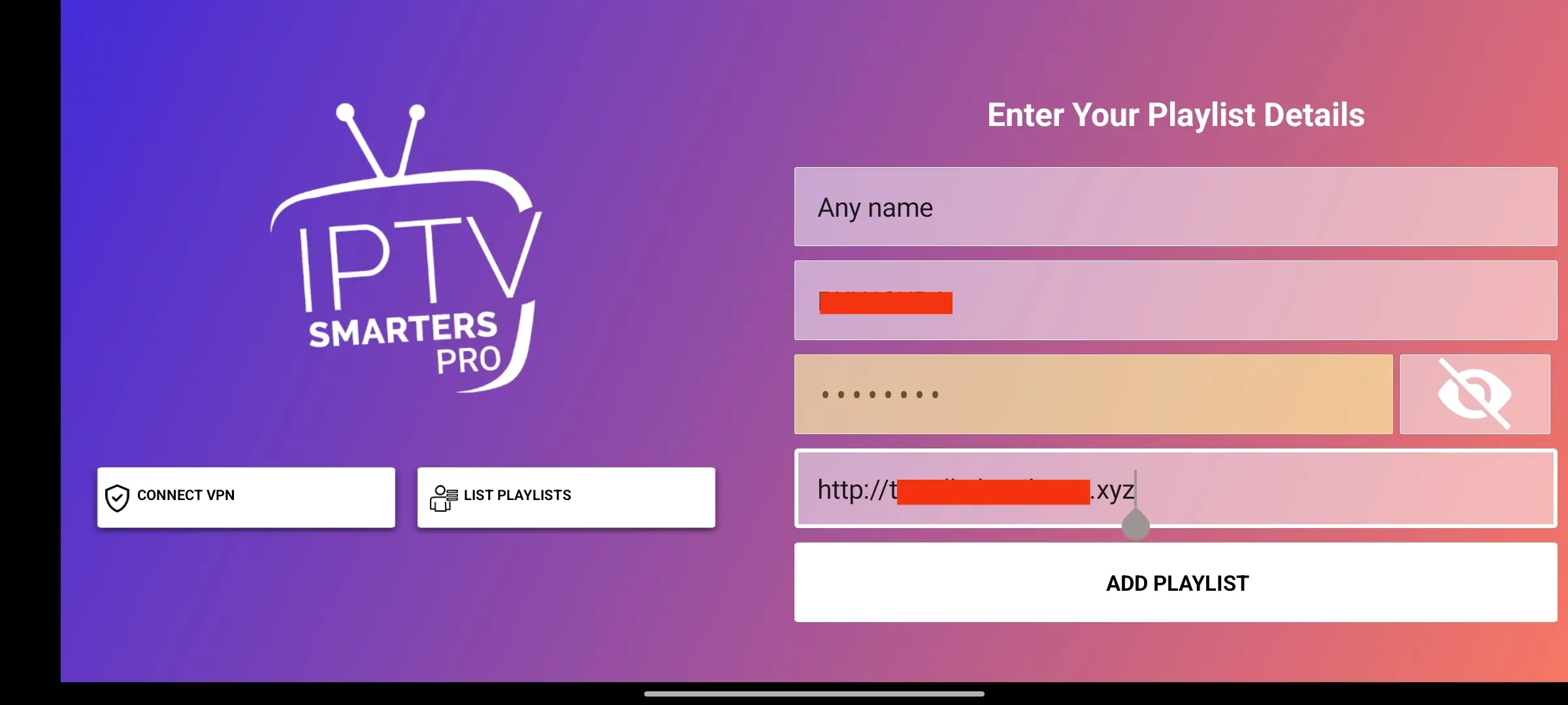 Xtream Codes login form on a mobile device.