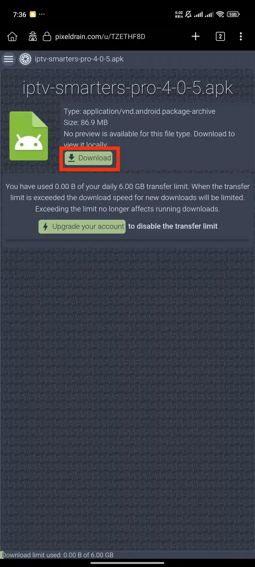 Downloading a file on an Android phone.