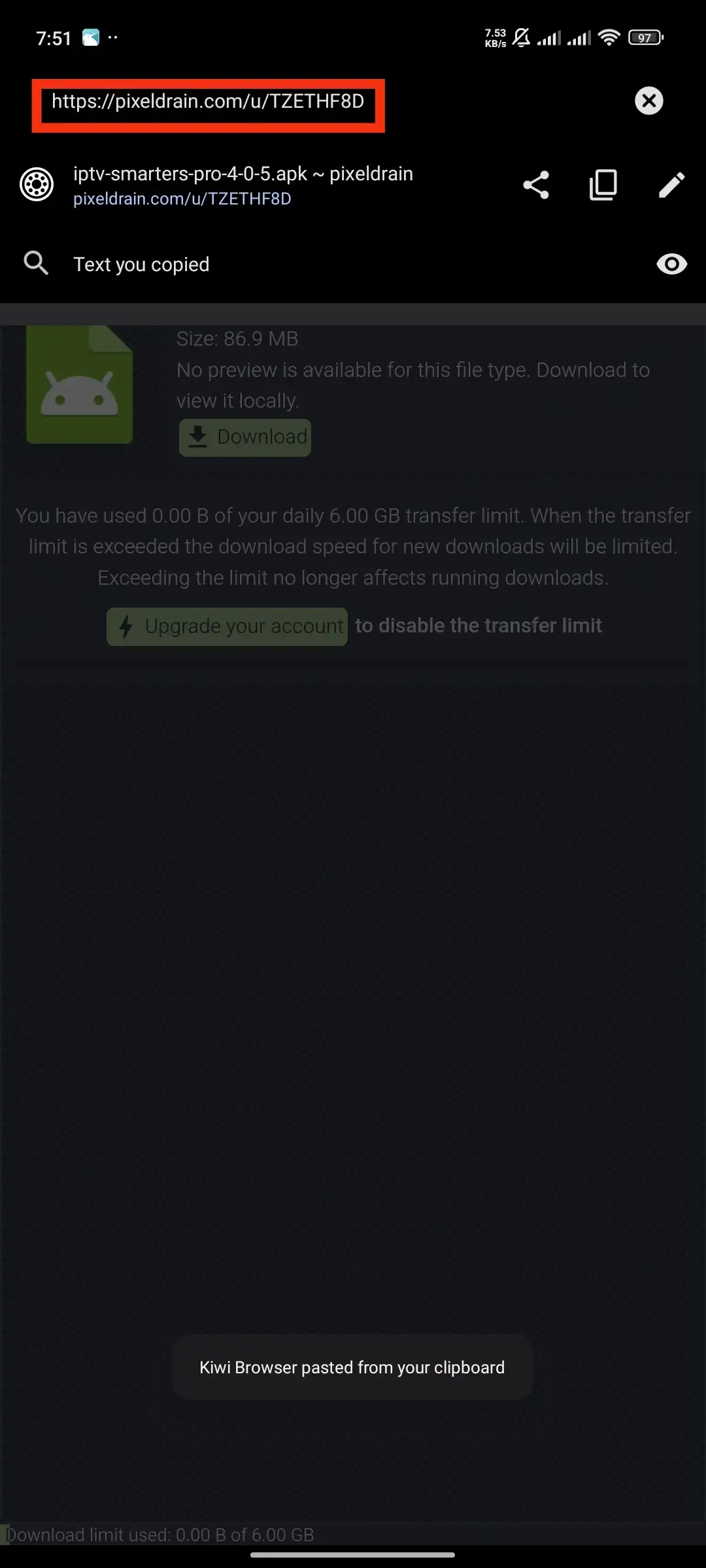 Google Chrome browser on an Android phone.