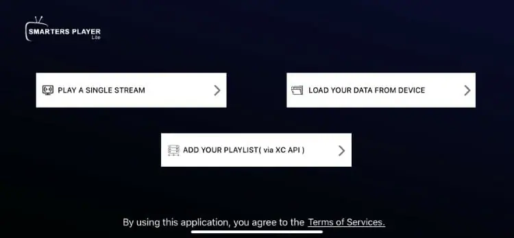 Configuration screen in the app, asking for Xtream Codes API details.