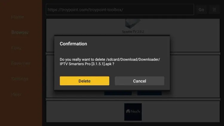 Final confirmation prompt to delete the file.