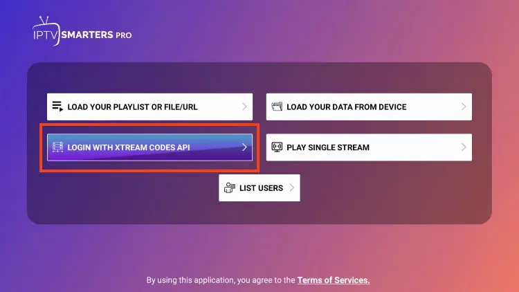 App's main login screen showing login options.