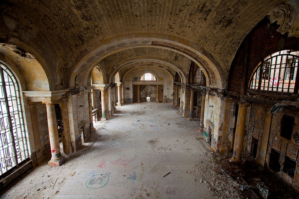The abandoned Michigan Central Station by Albert duce on Wikimedia Commons