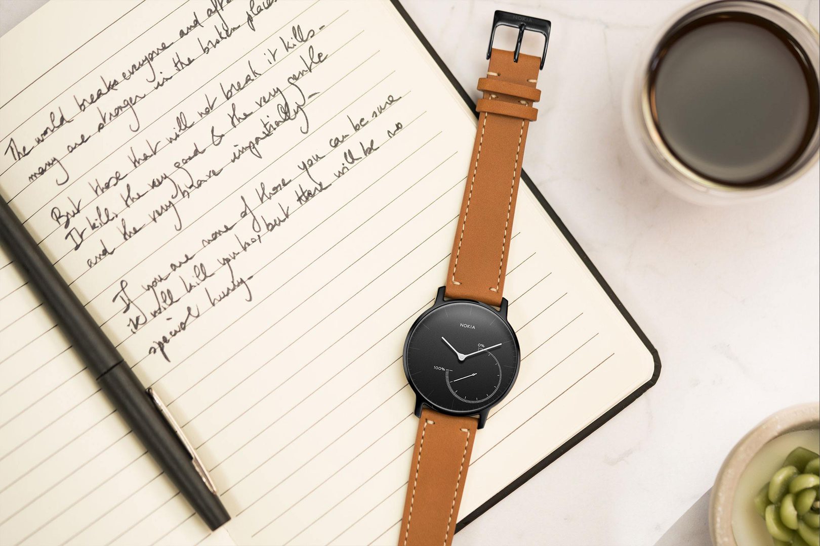 Nokia Steel watch with leather strap